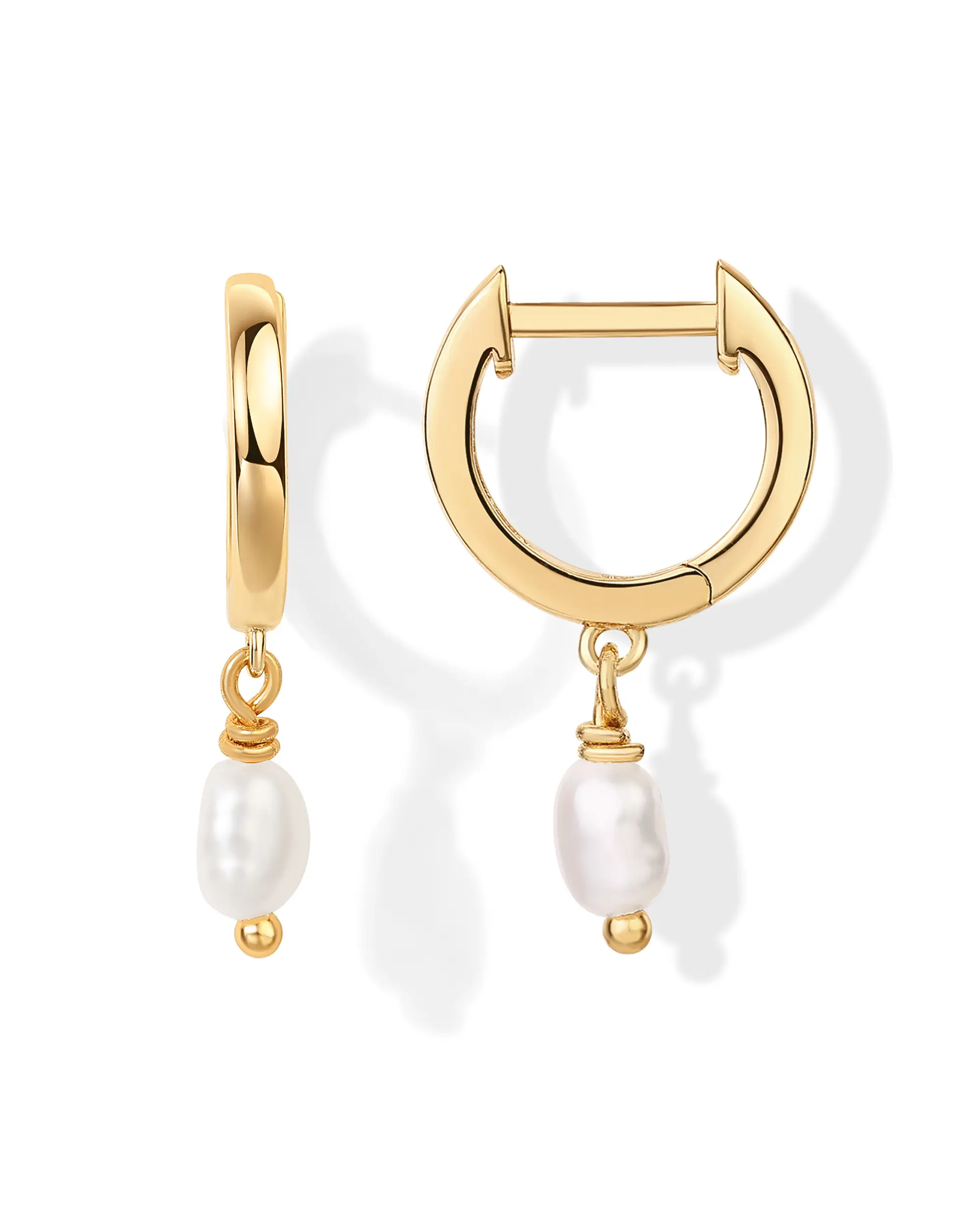 PAVOI 14K Gold Plated 925 Sterling Silver Post Huggie With Dangle - Small Gold Hinged Hoop Earrings For Women - Trendy Hoop CZ Huggie Earrings