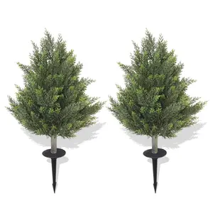 2-Pack 2FT Artificial Cedar Topiary Trees with Ground Stakes, Fake Cypress for Outdoor Patio Home Decor