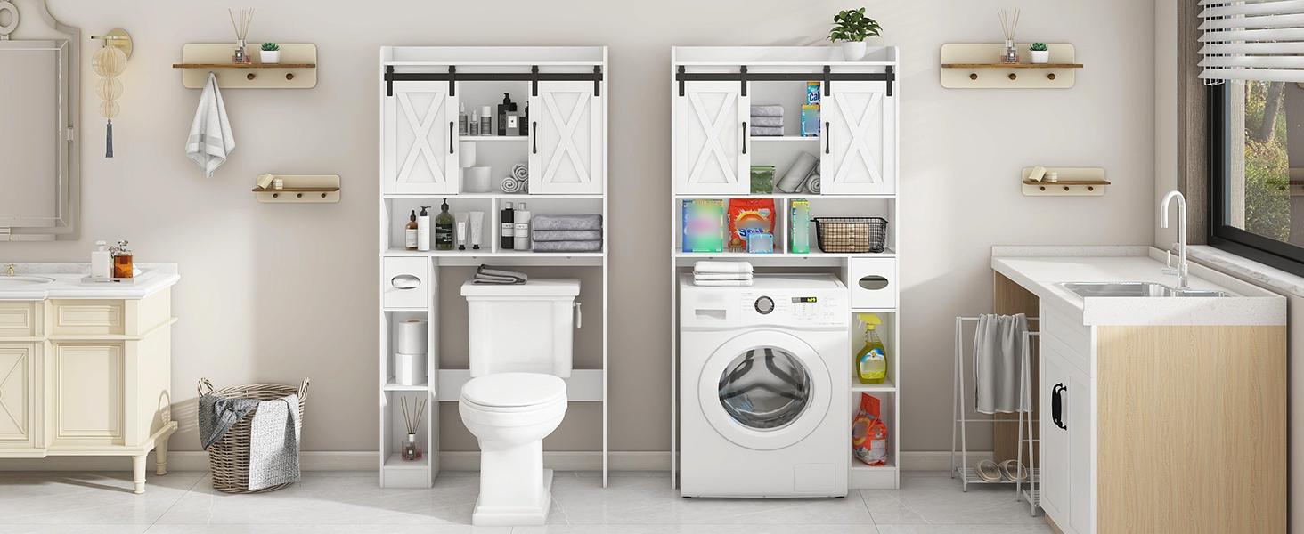 Vabches Wood Over The Toilet Storage Cabinet with Sliding Barn Doors, Farmhouse Bathroom Space Saver Organizer for Small Bathroom Laundry Room Vabches Wood Over The Toilet Storage Cabinet with Sliding Barn Doors, Farmhouse Bathroom Space Saver Organizer for Small Bathroom Laundry Room