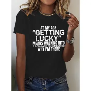 Letter Print T-shirt, Soft Polyester blend, suitable for all seasons, casual crew neck, short sleeve, soft polyester blend, machine washable, Printed pattern, Fitted style, Spring/Summer Fashion, Stretch knit fabric, crew neck, black Crewneck Streetwear