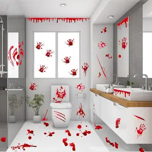 136 Pcs Halloween Decorations Indoor, Scary Bloody Handprints Wall Decals Pumpkin Eyeballs Skull Window Stickers with Tattoos for Home Bedroom Floor Bathroom Door Decor (Red Handprints Footprints)