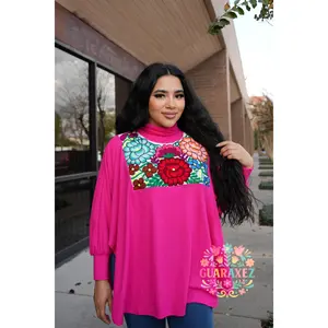 Ilse Top - Embroidered Design with Colorful Floral Pattern, Stretchy Fabric, Ideal for Women's Wear, Poncho Style