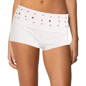 Women Y2K Studded Foldover Vintage Low WaistFit Micro Shorts Summer Boxer Short Party Clubwear