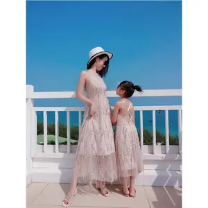 2025 Matching Family Outfits Dresses Mum Daughter Camisole Frock Summer New Girls Fashion Casual Vacation Backless Skirts