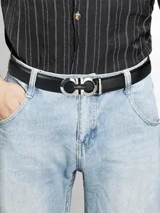 Men’s Double Ring Automatic Belt Minimalist Business Buckle Elegant Waist Accessory