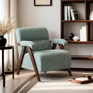 Mid-Century Tufted Accent Chair – Solid Wood Frame & Plush Thick Cushion, Cozy Armchair for Reading Nook & Bedroom