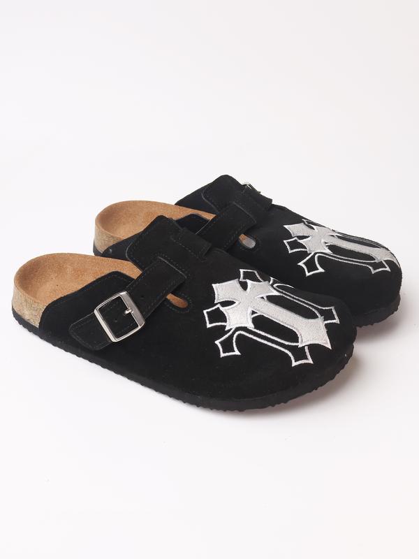 Embroidered Leather Sandals, Punk Style Cowhide Mules, Men's casual clogs Shoe Less Than Ankle Height, All Seasons, Rubber Sole Material, Stylish Punk Clogs Embroidered Leather Sandals, Punk Style Cowhide Mules, Men's casual clogs Shoe Less Than Ankle Height, All Seasons, Rubber Sole Material, Stylish Punk Clogs