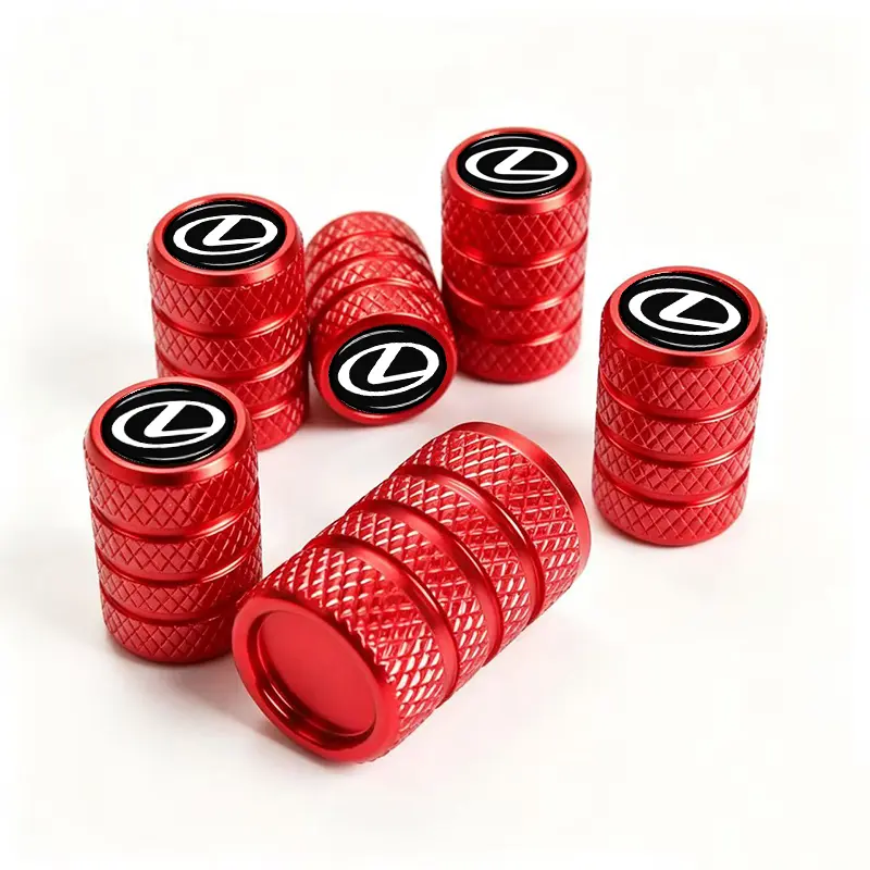 5-Pack Red & Black Premium Tire Valve Caps For Lexus ES RX NX GX LX LS LC UX IS RC Luxury Alloy Dust-Proof Seal Anti-Corrosion Wheel Covers With Lexus Logo Premium Exterior Car Accessories