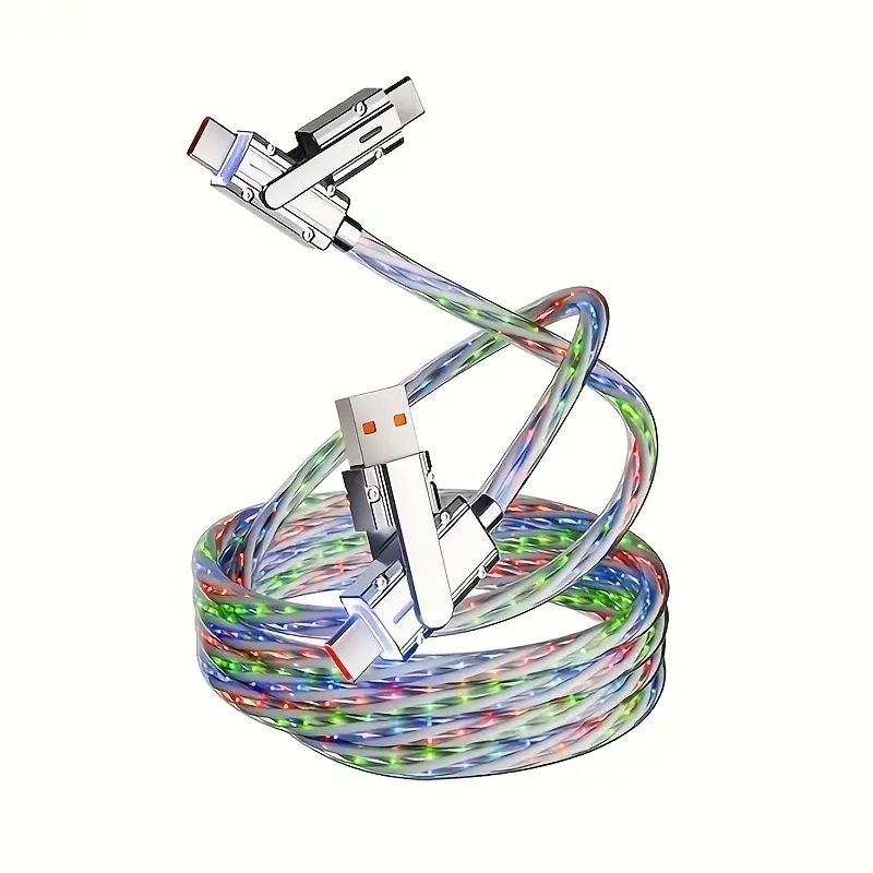 100W PD 4-in-1 LED-Lit USB Fast Charging Data Cable - USB-TypeC/Lightning Connectors, 27W Charger for Mobile Cellphone Electronics