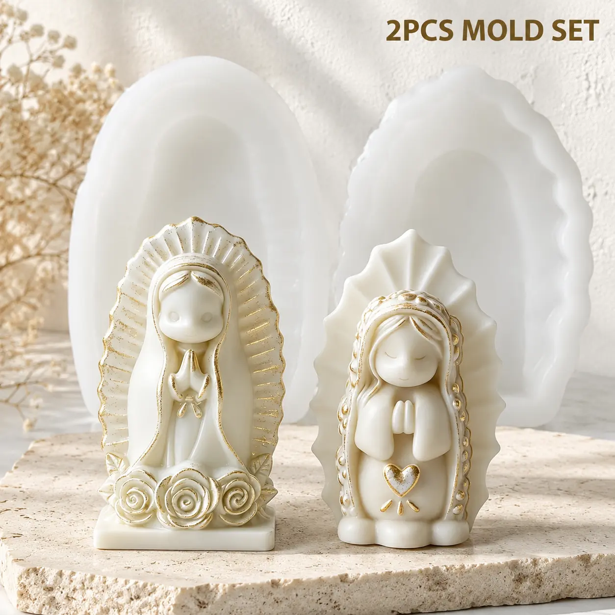 2Pcs 3D Girl Angel & Heart Silicone Praying Candle Mold Set - DIY Crafting Supplies for Candle Making, Epoxy Resin Casting, Home Decor