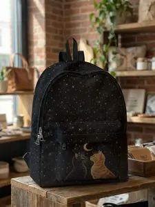 Cat Print Backpack, Fun Design, Fashionable Look, Spacious Storage, Ideal for School, Travel, Business Trips, All Seasons Use