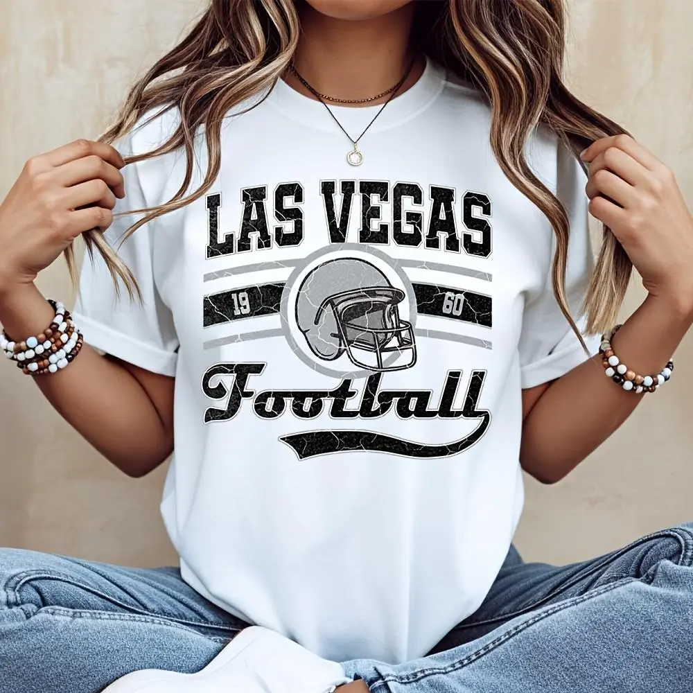 Las Vegas Football Helmet Vintage Print T-Shirt, Retro Sports Team Fan Apparel, Casual Daily Wear Game Day Outfit