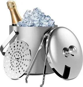 Sunmeyke Small Ice Bucket for Parties and Cocktail Bar(1.7 Quarts), Stainless Steel Insulated Mini Ice Bucket, with Ice Tongs and Lid Cover with Sealing Silicone
