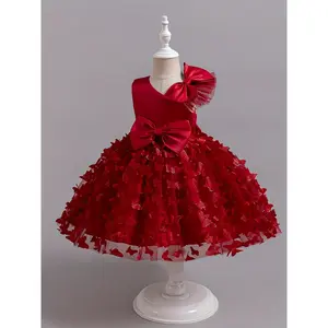 1pc Girls' Butterfly Tutu Dress, Sleeveless Crew Neck Polyester Viscose Blend, All-Season Loose Fit Ball Gown with Bow Detail, Knee-Length Party Dress for Birthdays, Weddings, Hosting - 2024 New Arrival