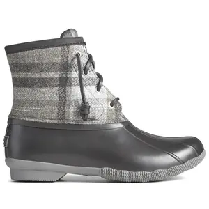 Sperry Womens Saltwater Plaid Duck Casual Boots Ankle Low Heel 1-2" - Grey
