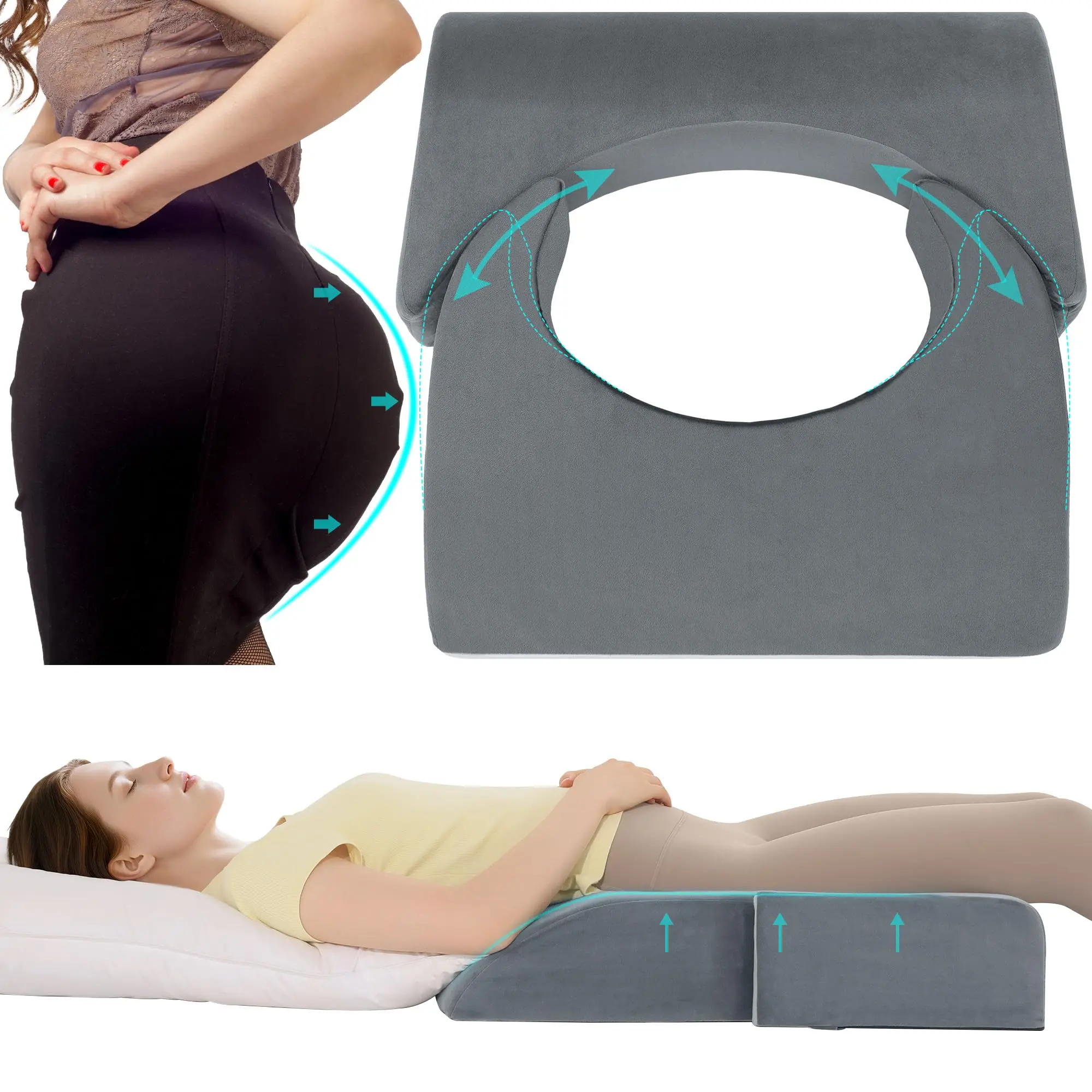 Adjustable Size BBL Pillow After Surgery for Sleeping,High Density Foam Butt Pillow,Brazilian Butt Lift Pillow Post Surgery Recovery for Sleeping,BBL Chair with Hole (Dark Grey)