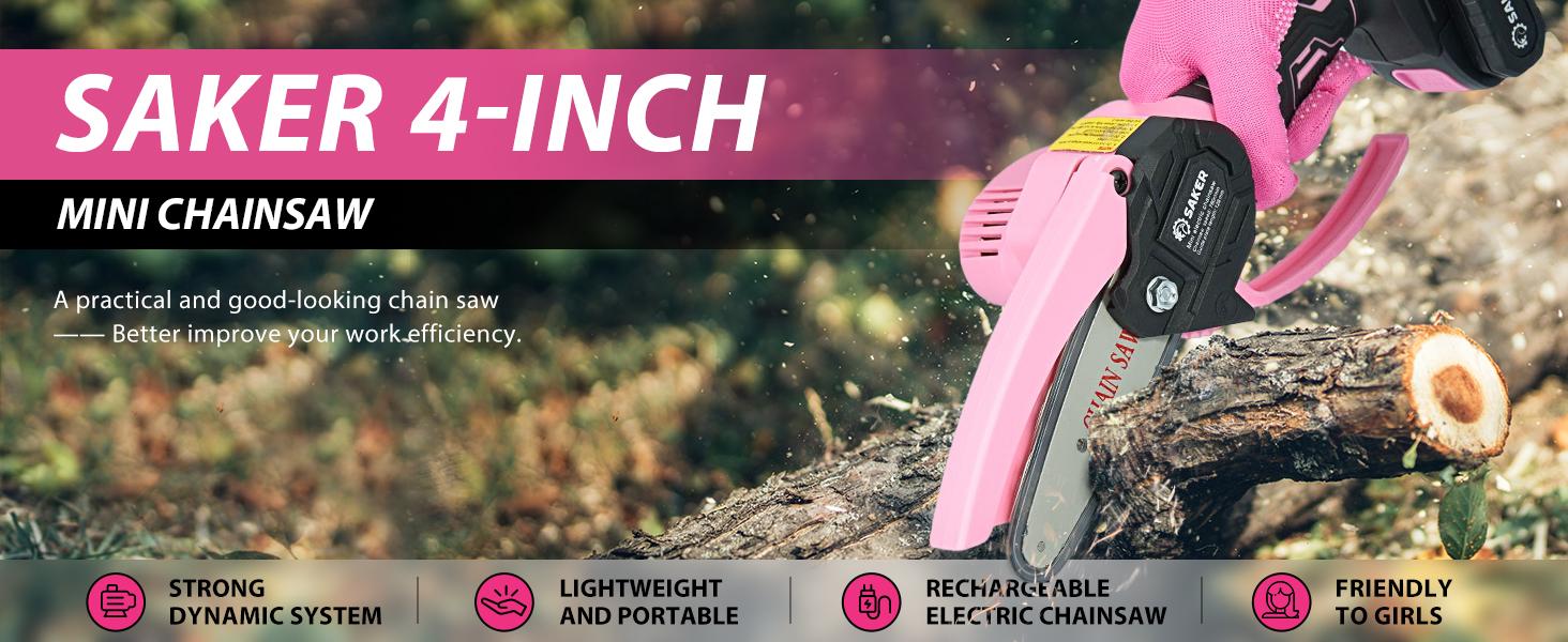 Saker Mini Chainsaw - Portable Electric Pink Handheld Chainsaw for Trees, Yards, Homes and Gardens