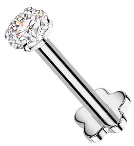 Prong Clear CZ Internally Threaded Titanium Flower Back Labret