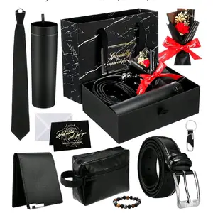 10 Pcs Birthday Gifts Baskets for Men Boss Christmas Gifts Box Set 16 oz Tumblers Wallet Tie Belt Keychain for Dad Husband Boyfriend, Retirement