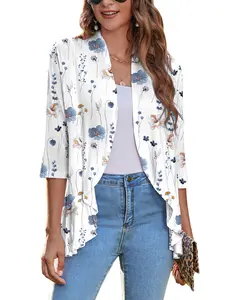 ZEAGOO Women's Open Front Cardigan 3/4 Sleeve Draped Ruffles Soft Knit Sweaters S-3XL ZEAGOO Women's Open Front Cardigan 3/4 Sleeve Draped Ruffles Soft Knit Sweaters S-3XL