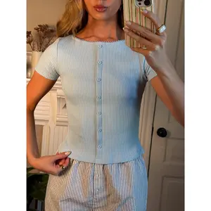 Baby Blue Ribbed Knit Top