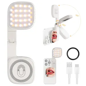 Magnetic Selfie Light for Phone, Compatible with Magsafe, Cri95, 3 Modes, 45 LED, 360° Rotatable, Foldable Mirror, Portable for Zoom Makeup Video Conference, Cell Phone Light