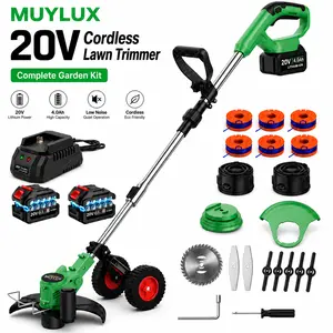 20V Cordless Lawn Trimmer Kit with 4.0Ah Battery, Electric Weed Eater and Edger with Wheels, Nylon Spools, Metal Blades and Saw Blade for Grass, Weeds, Garden and Yard Work Brush Cutter