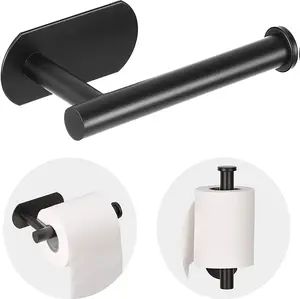 Toilet Paper Holder - Self Adhesive Toilet Paper Holder Wall Mount for Bathroom, SUS 304 Stainless Steel Command Strip Toilet Paper Roll Holder Stick On Wall, No Drilling - Matte Black Smooth