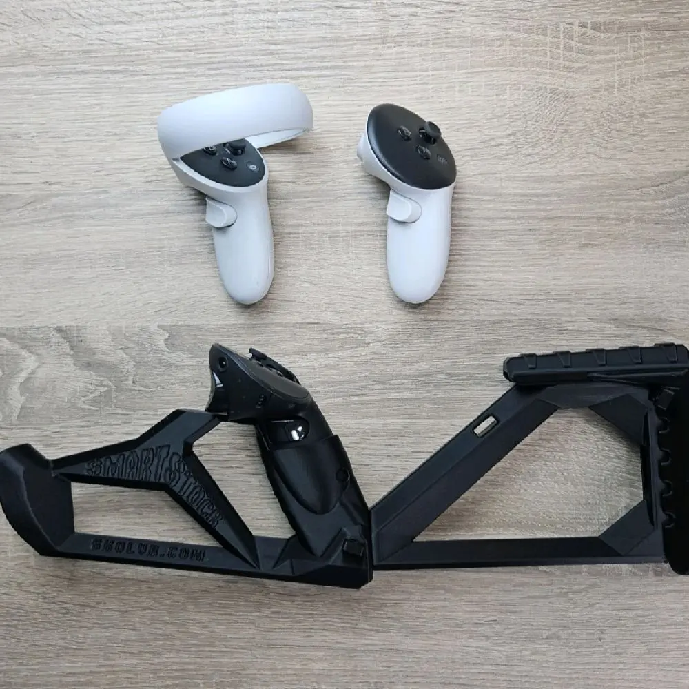 SMARTstock VR Gunstock for Quest 1/2/3/3S/Pro/Rift S - Adjustable Lightweight Compact Design Compatible with Controller Grips & Quick Reloading Features - VR Game