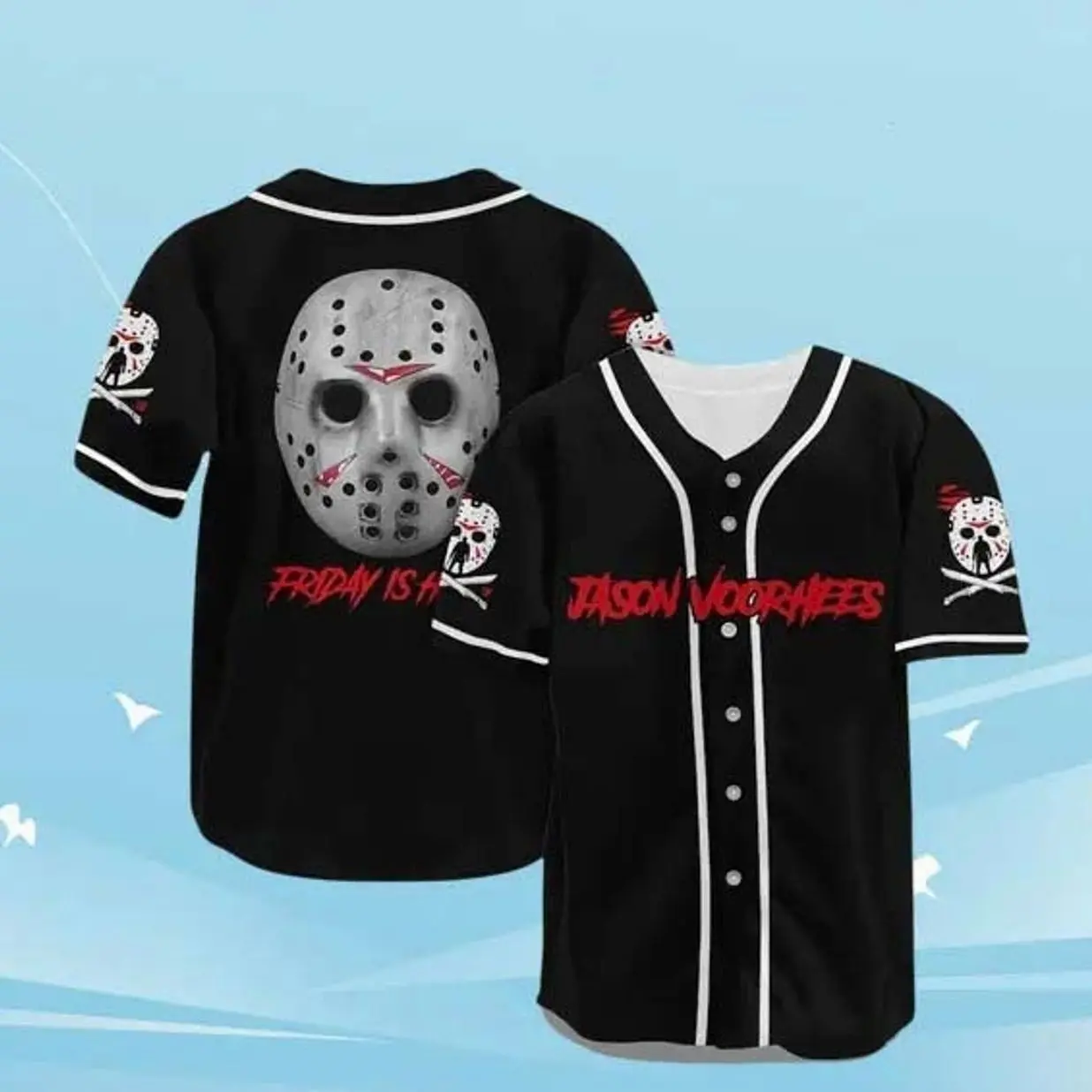 Jason Voorhees Baseball Jerseys - Halloween Jerseys - Vintage Streetwear Baseball Jersey, Trendy Baseball Jerseys, Gift for Him/Her, For Any Season