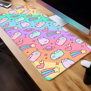 Cartoon Cute Cat Pattern Design Mouse Pad, 1 Count Rectangle Gaming Mouse Pad, Non-Slip Rubber Base Stitched Edge Desk Pad, Fun Desk Supplies, Desk Accessories