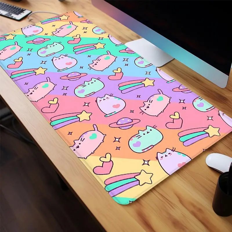 Cartoon Cute Cat Pattern Design Mouse Pad, 1 Count Rectangle Gaming Mouse Pad, Non-Slip Rubber Base Stitched Edge Desk Pad, Fun Desk Supplies, Desk Accessories