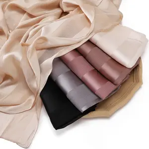 Luxury Muslim Women Soft Stirpe Satin Hijab Scarf