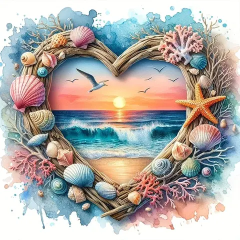 Love Beach Pattern Diamond Arts Colorful Painting Kit without Frame, DIY 5D Diamond Arts Crafts Kit, DIY Kits, Wall Art Decorations for Home, Diamond Pattern Design