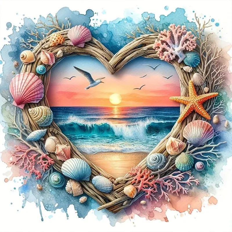 Love Beach Pattern Diamond Arts Colorful Painting Kit without Frame, DIY 5D Diamond Arts Crafts Kit, DIY Kits, Wall Art Decorations for Home, Diamond Pattern Design