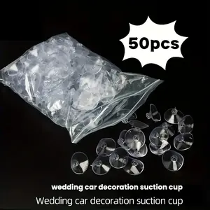 50pcs Mushroom Head Suction Cup Hooks, Transparent Strong Adhesive Hooks for Wedding Car Decorations, Valentine's Day Candy Stick Hangers