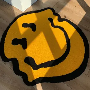 Cute Smiley Face Area Rug, Thick Tufted Design, Soft Comfortable for Bedroom and Living Room, Tpr Backing for Bathroom Use