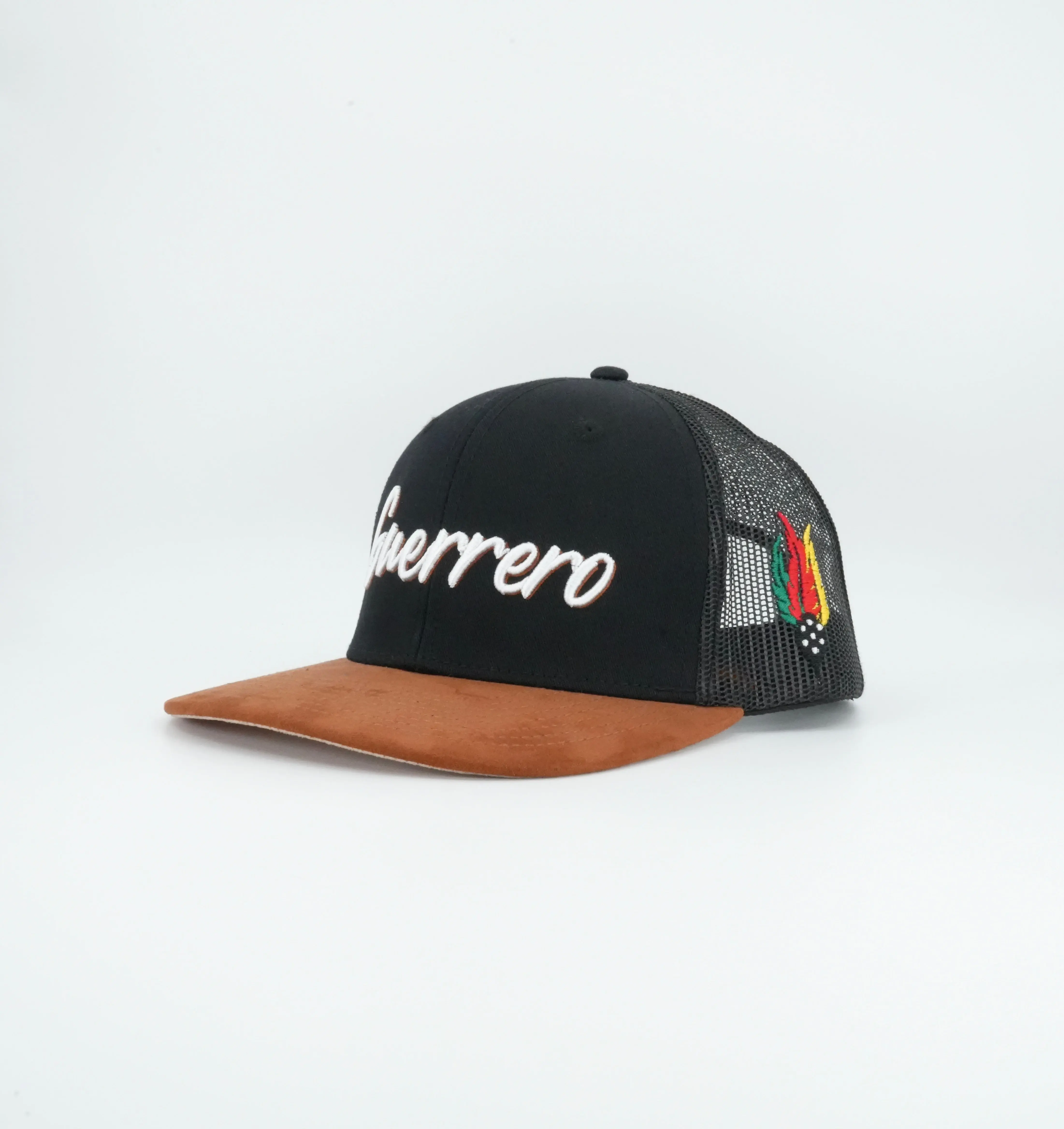 45 White-Cursive Trucker Cap Black Rust