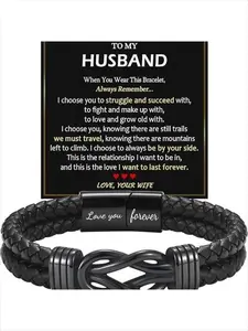 Infinity Knot Braided Leather & Stainless Steel Bracelet — Personalized Gift for My Husband/Dad/Son/Grandson — "Love You Forever" Bracelet — Meaningful Anniversary or Birthday Gift