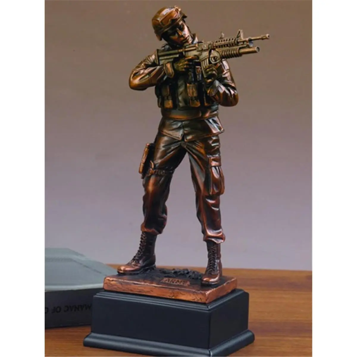 212 MAIN Army Military Art Bronze-Finish Resin Stone Sculpture, 6x3.5x11.5in Heavy-Weight Collectible, Cultural Ornament for Home Decor