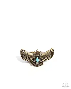 Adorable Arrival - Brass Bird Turquoise Stone Ring - Paparazzi
