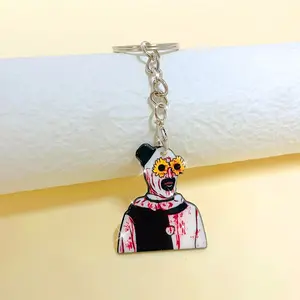 1Pc Acrylic Halloween Keychain - Clown Design with Flower Fashion Glasses, Women's Edge Cartoon Punk Style Round Keychain, Car Key, Backpack Accessory, Halloween Decoration
