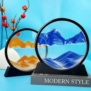 Dynamic Glass Sand Art Frame, Desert Landscape Waterfall Effect, Zen Feng Shui Desktop Decor, No Power Needed, Elegant Home Office Decoration, Interior Ornaments