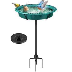 VIVOHOME Oval Bird Bath with Solar Fountain for Outside, Weather-Resistant ABS Birdbath Bowl with Solar Powered Pump, Metal Ground Stake for Outdoor, Garden, 1.3 Gallons