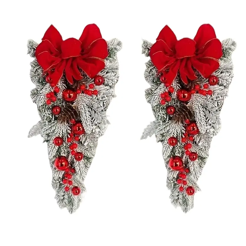 2 Pack PVC Christmas Wreaths, 45cm Diameter, Classic Bow, Easy Installation, Perfect for Home Wall, Window, Front Door Decor