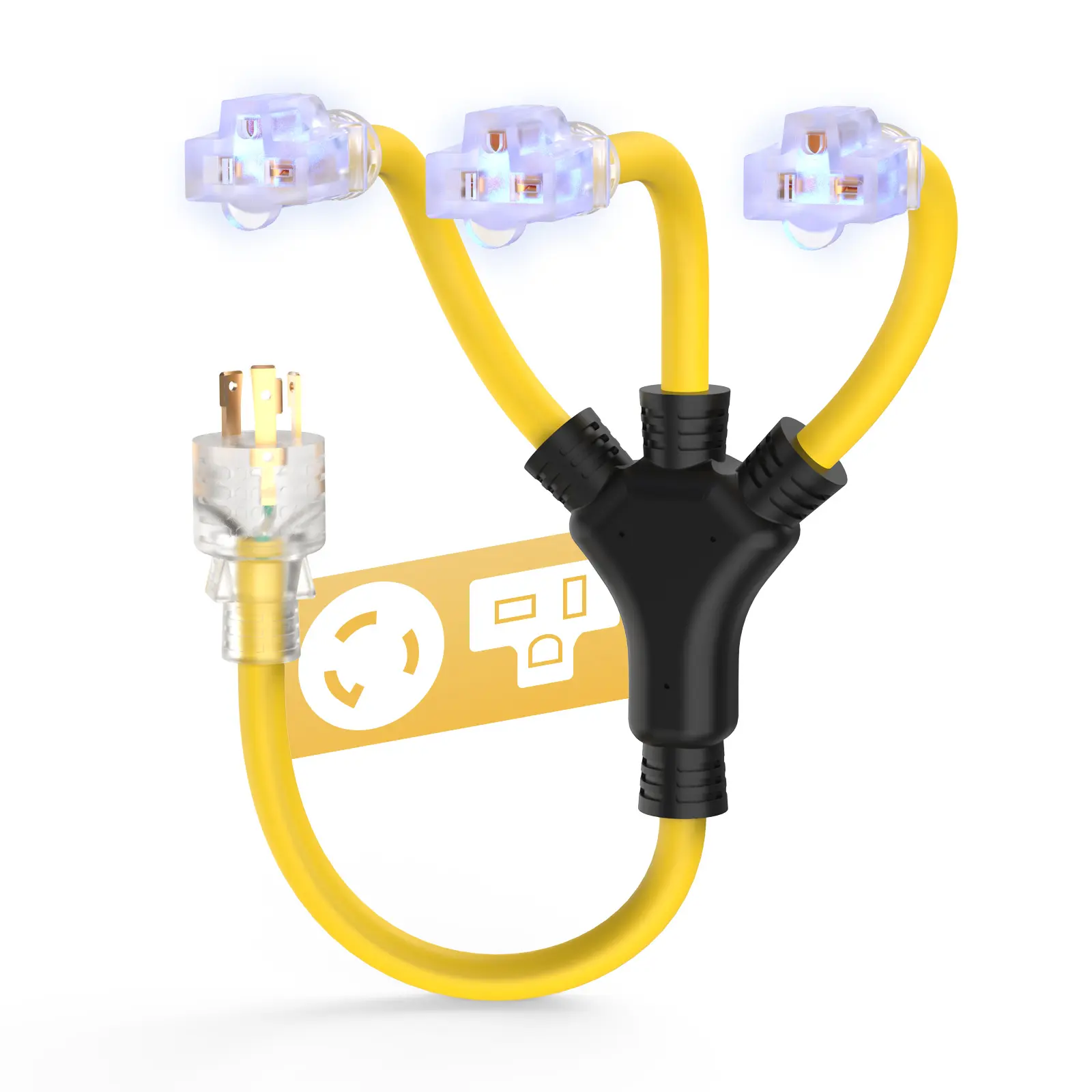 TOOLIOM 30 Amp Generator Adapter Cord Power Splitter, NEMA L5-30P to 3 x 5-15R/5-20R Household Plug, ETL Listed Generator Extension Cord 125V 3750W Stow 12AWG/3C (2 FT)