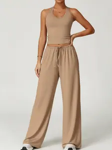 Women's Plain Fitted Sportswear Set, Workout Running Outfits, Sweatsuit Sets, High-Waisted Loose Fit Design, Ideal for Sports & Daily Wear, All-Season Comfortable