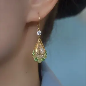 2025 Gold-Plated Mesh Three-Color Crystal Drop Earrings for Women - Stylish and Elegant Dainty Ear Hoops DZEH4150