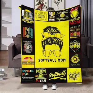 Softball Mom Themed Slogan Print Blanket, 1 Count Lightweight Cool Air Conditioning Throw, Blanket for Home Sofa Bed, Birthday Gift for Mom