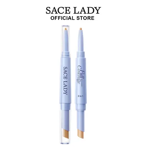 Sace Lady 2-in-1 Solid Acne Concealer Pen - 0.07 fl oz Dual-End Stick with Beeswax, Centella Extract, Oil-Free, Blendable, Waterproof, Sweatproof, Lightweight, Comfy All Day, Longwearing, Precise for Bright Undereye, All Skin Types (#02 Natural)